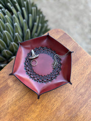 red stamped leather catchall