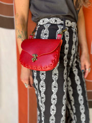 sadie red leather hipbag