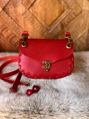 saide red leather hipbag